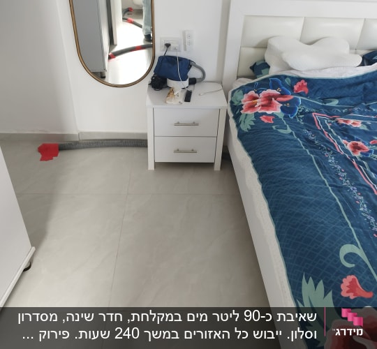 חדר שינה עם מיטה, שידה ומראה